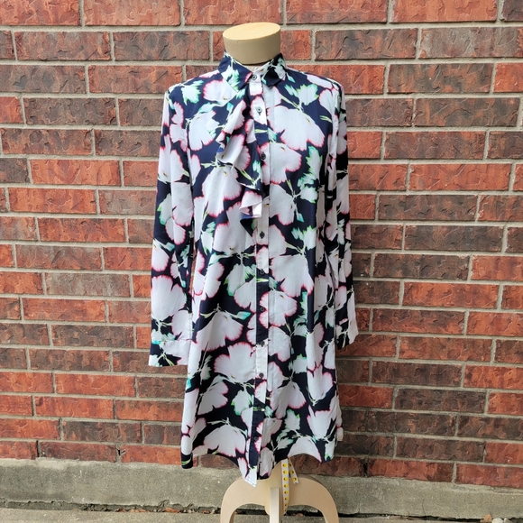 Banana Republic Floral Ruffle Button Shirt Dress Size Small - Picture 2 of 13